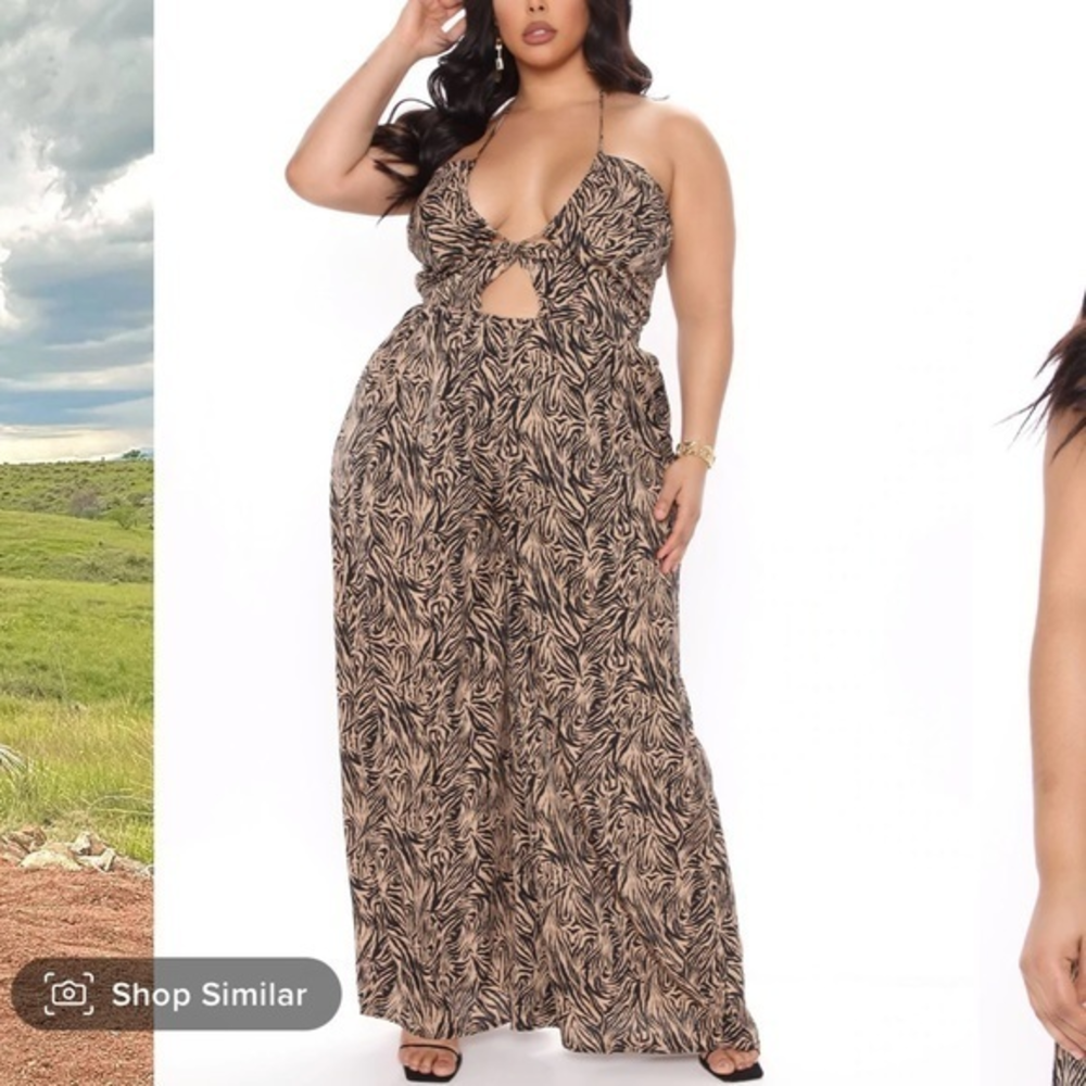 Fashion Nova animal print jumpsuit black tan size 3X NWT